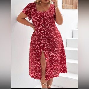 Boho floral print button through midi dress